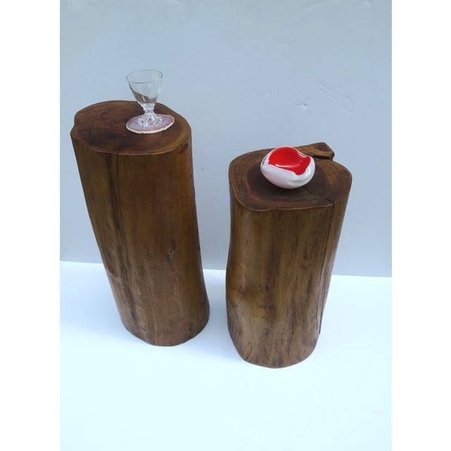 Pedestal Side Drinks Table, Natural Wood Trunk, Organic Modern Style For Sale - Image 12 of 15