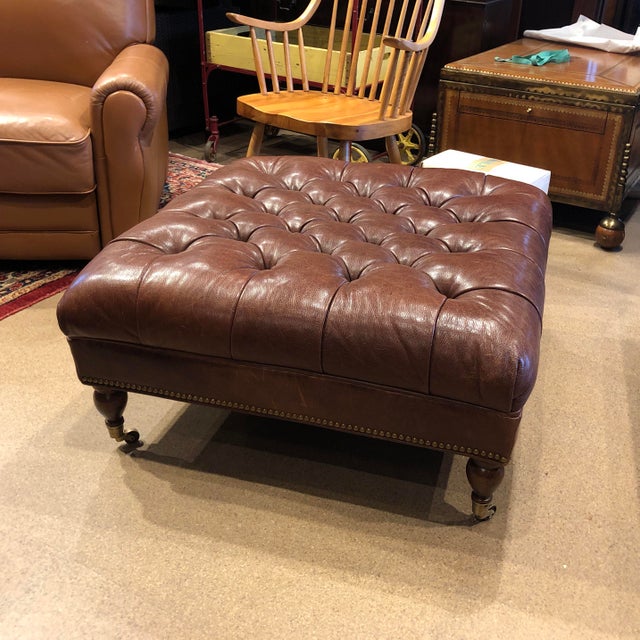 Southwood Brown Leather Tufted Ottoman Chairish