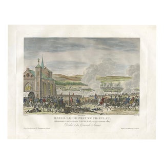 Napoleonic Wars, Battle of Eylau, Hand-Colored Engraving, 1807 For Sale