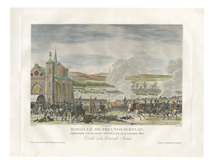 Napoleonic Wars, Battle of Eylau, Hand-Colored Engraving, 1807