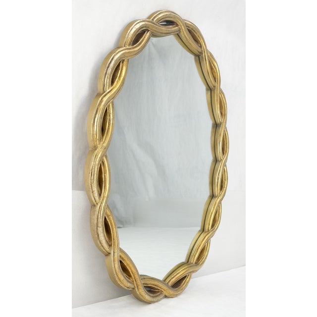 Oval Gold Leaf Gilt Pie Crust Style Frame Wall Mirror Mid Century Modern MINT For Sale - Image 4 of 9
