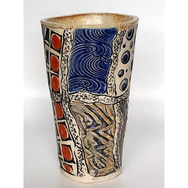 Mid 20th Century Artist Signed Studio Pottery Sgraffito Vase For Sale In Miami - Image 6 of 11