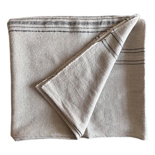 Belgian Linen and Wool Throw Natural With Black Stripes For Sale