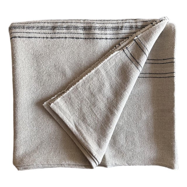 Belgian Linen and Wool Throw Natural With Black Stripes For Sale