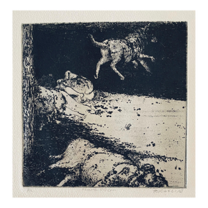 Robert A. BirmelinFlying Dog, American Modernist Abstract Etching