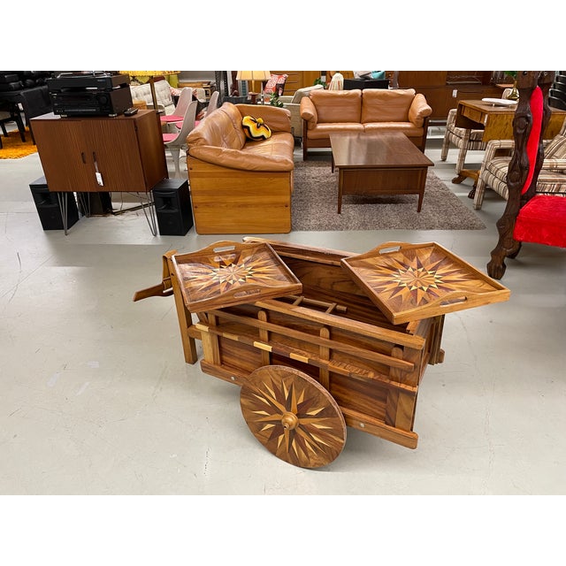 Hand Crafted Folk Art Costa Rican Oxcart Wagon Bar Cart With Intricate Marquetry For Sale - Image 6 of 14