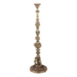 High Antique Gilded Wood Floor Chandelier, 1700s For Sale