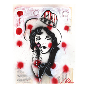 Revenge - Playful Figurative Pin Up Cowgirl Western Mixed Media Original Artwork by Jesse Black