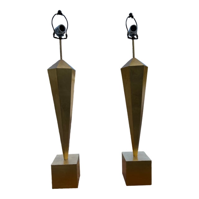 Pair of 1960s Gold Leaf Art Deco Lamps For Sale