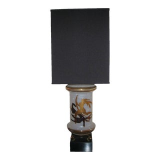 Vintage 1940s Frosted Glass Diana Lamp on Black Base With Brass Scrolls For Sale