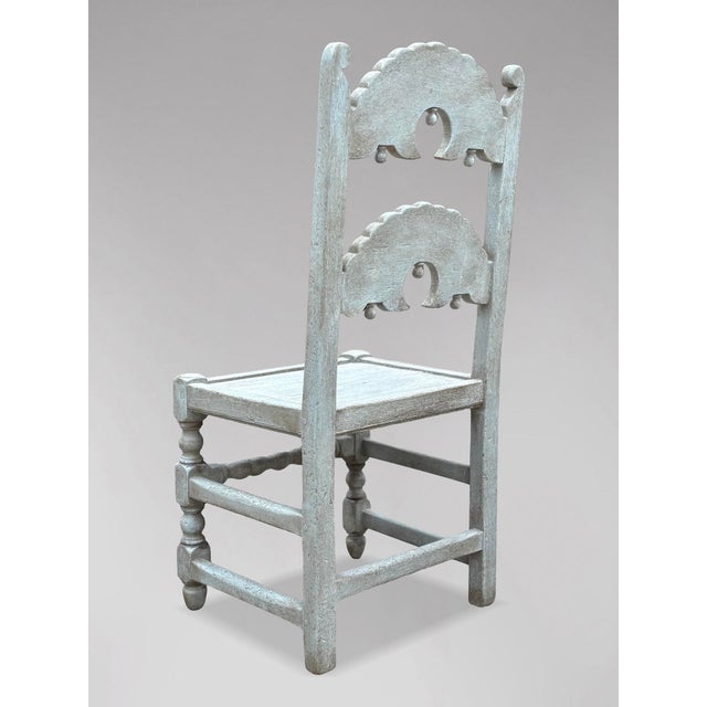Ivory Antique Painted Carved Oak Derbyshire Dining Chairs, 1910, Set of 8 For Sale - Image 8 of 15