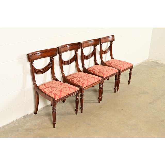 Baker Furniture Company Baker Furniture Style English Regency Carved Mahogany Dining Chairs, Set of Four For Sale - Image 4 of 12