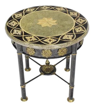 Folk Art Round Faux Egg Shell Decorated Bronze Ormolu Decorated Side Table