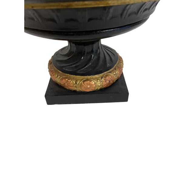 Metal Neoclassical Black and Gilt Cast Iron Planters - A Pair For Sale - Image 7 of 12