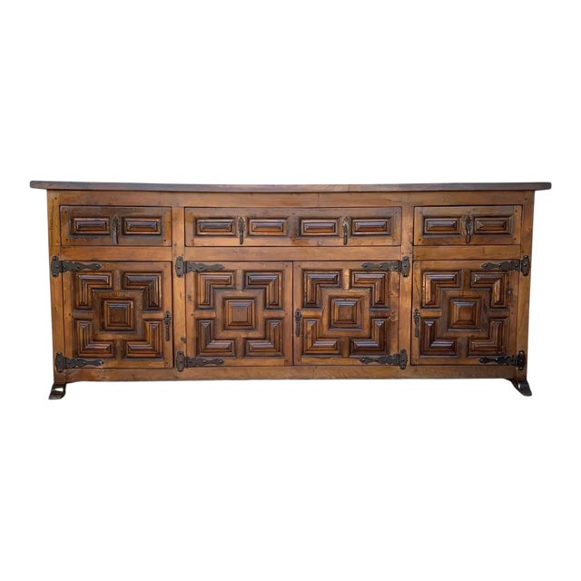 Late 19th Century Catalan Spanish Baroque Carved Oak Tuscan Credenza For Sale