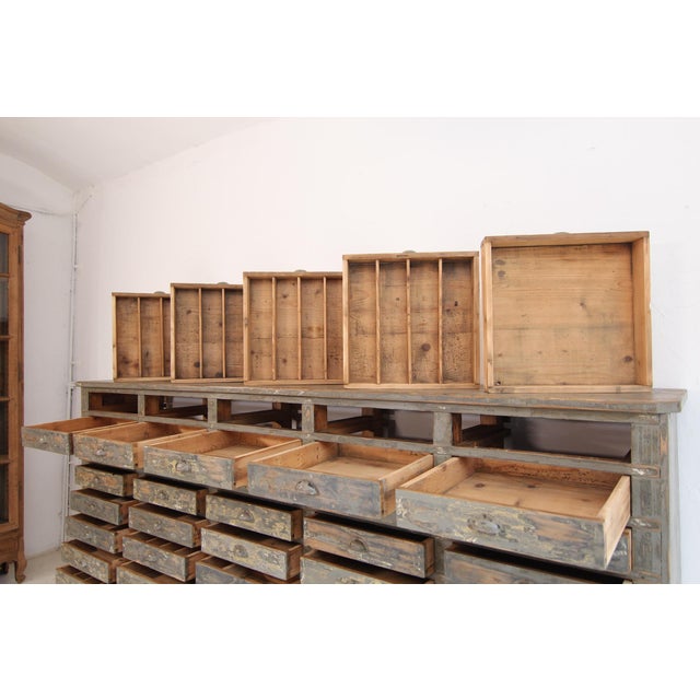 Large Original Painted Pine Workshop Drawer Cabinet, 1920s For Sale - Image 12 of 18