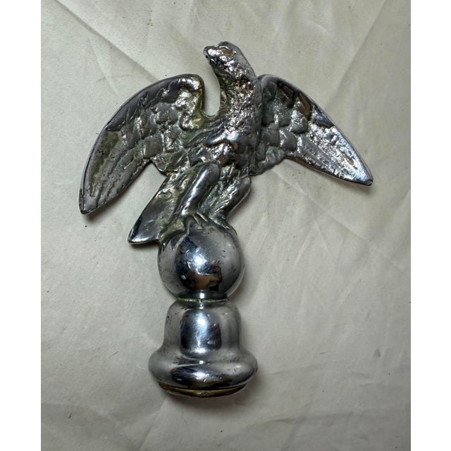 American Antique Heavy Solid Chrome Plated Brass Open Winged Eagle Bird Flag Finial For Sale - Image 3 of 9