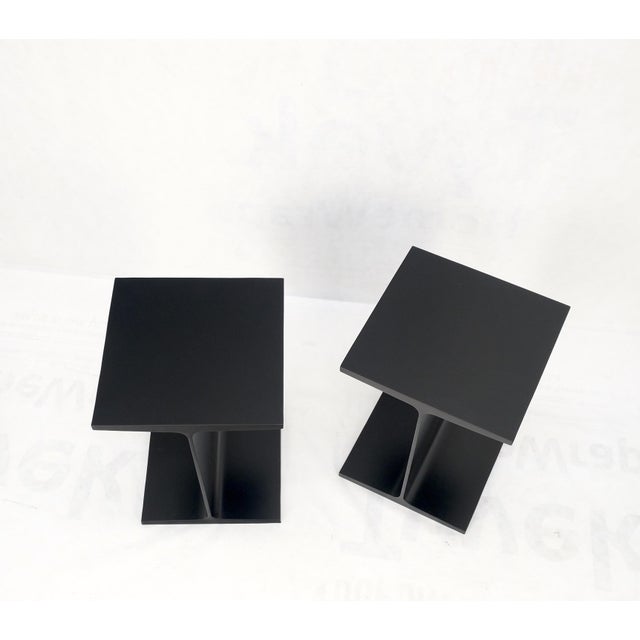 Black Pair Ward Bennet Black Enamel i Beam End Side Occasional Tables Stands Mint For Sale - Image 8 of 13