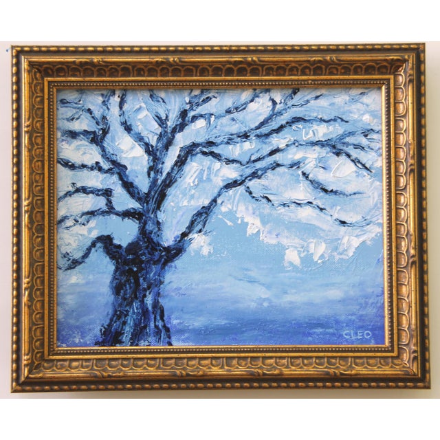 2020s Trees Botanical Hedgerow Blue and White Impressionist Abstract Chinoiserie Original Oil Painting by Cleo Plowden For Sale - Image 5 of 5