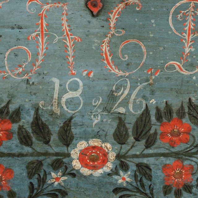 Original Swedish Dome Top Hand Painted Blue Pine Trunk Dated 1826 For Sale - Image 15 of 18