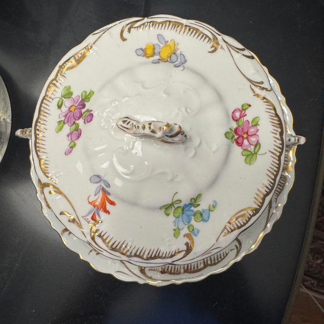 1900 - 1909 Antique Dresden Richard Klemm Lidded Bouillon Cup & Saucer For Sale - Image 5 of 6