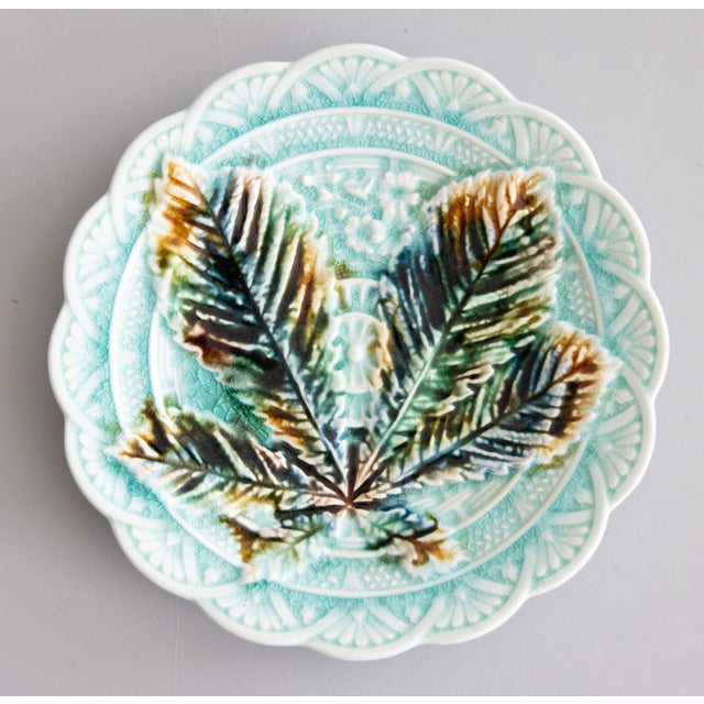 19th Century Swedish Rörstrand Majolica Turquoise Chestnut Leaf Plate For Sale In Houston - Image 6 of 6