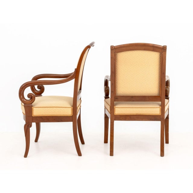 Louis Philippe Walnut Upholstered Fauteuils, Pair For Sale - Image 10 of 11