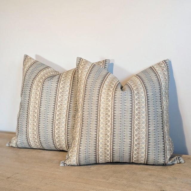 Jasper Morrison Jasper Eastlake Sky Blue & Brown 20" Pillows - Double Sided For Sale - Image 4 of 7