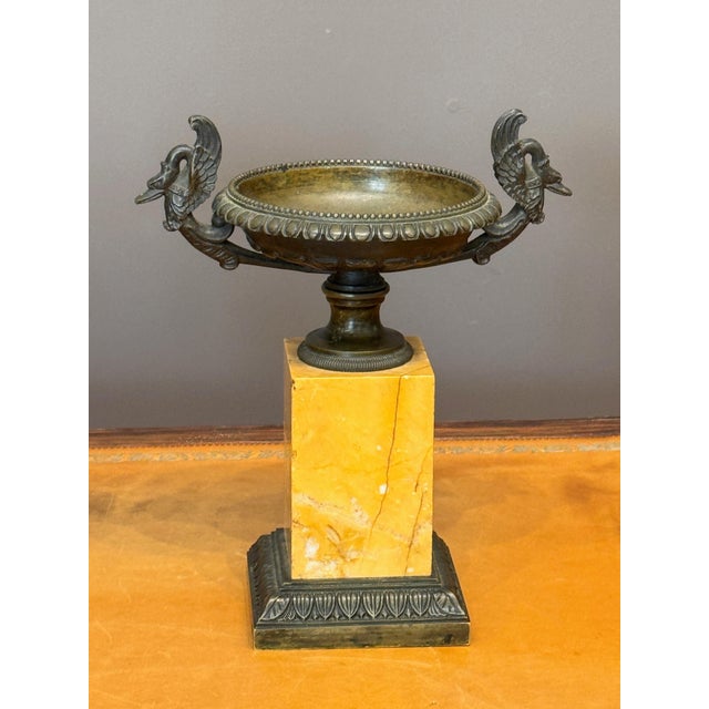 Pair of Early 19th Century French Bronze Tazzas on Siena Marble Bases For Sale - Image 4 of 8