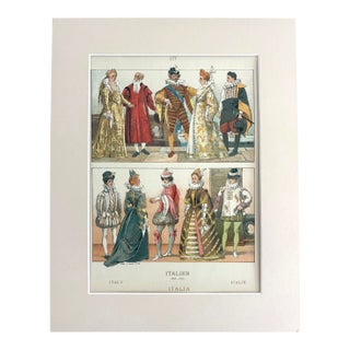 Antique 1925 Max Tilke 17th c. Italian Costume Print in 11x14 Mat Ready to Frame For Sale