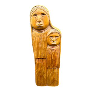 1940s Mexican Modernist Flores Arias Hand-Carved Wooden Sculpture – Mother and Child