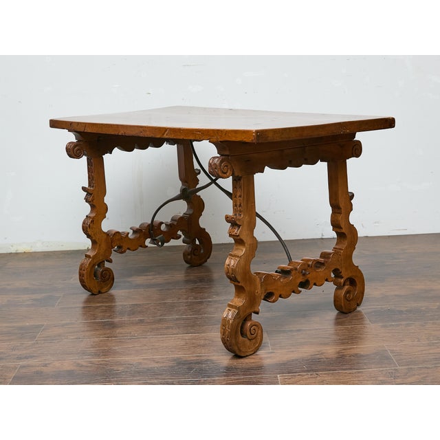 Spanish 18th Century Walnut Fratino Table with Carved Legs and Iron Stretcher For Sale - Image 9 of 12