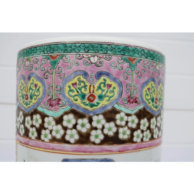 Mid 20th Century Large Mid Century Famille Rose Porcelain Umbrella Stand For Sale - Image 9 of 18