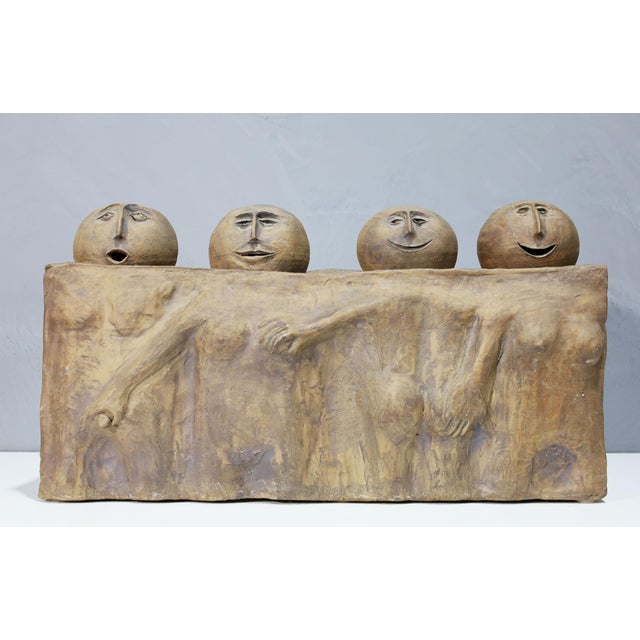 Mid 20th Century Mid 20th Century Large Ceramic Sculpture of Four Round Heads on Singular Base For Sale - Image 5 of 15