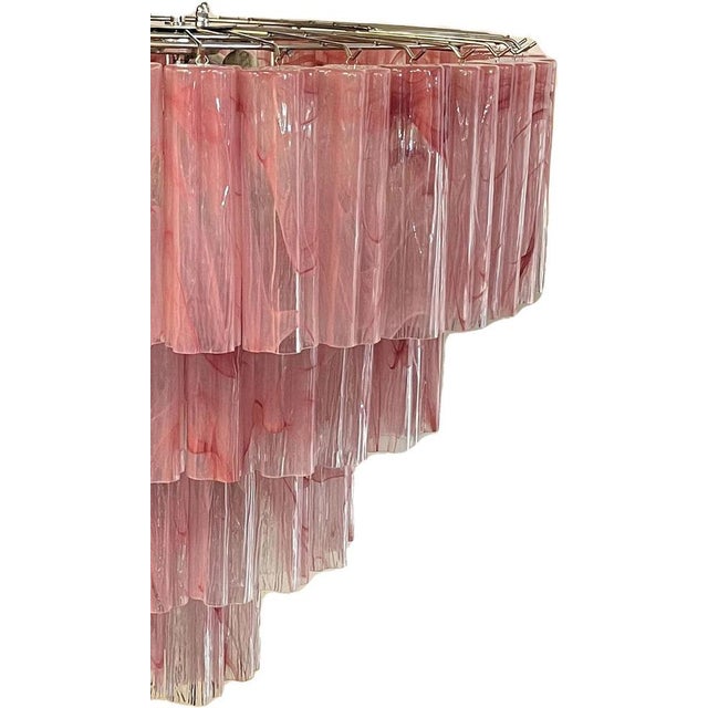 Vintage Murano Glass Tiered Chandeliers with 78 Alabaster Pink Glasses, 1990s, Set of 2 For Sale - Image 12 of 16