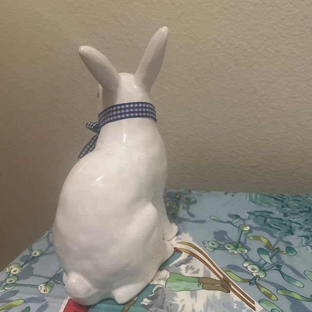 Vintage Sigma Tastesetter White Porcelain Bunny Figurine - Pink Eyes & Blue Gingham Bow For Sale In Minneapolis - Image 6 of 6