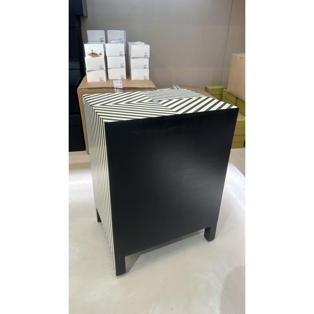Plastic Off White Resin One Drawer Side Table in Black and Off White Resin Stripe For Sale - Image 7 of 7