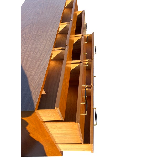 Mid Century Modern Vintage Lowboy Long Dresser With Brass Hardware For Sale In New York - Image 6 of 9