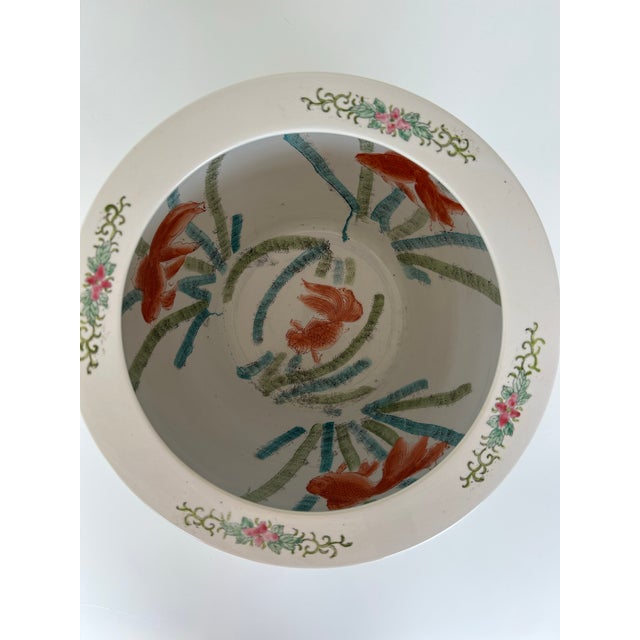 Vintage Famille Rose Medallion Koi Fish Jardiniere For Sale - Image 4 of 9