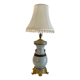 Large Antique Victorian China and Ormolu Table Lamp, 1880s For Sale