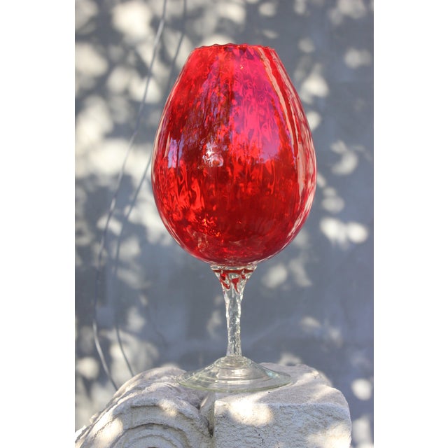 Mid-Century Modern Ruby Red Art Glass Pedestal Vase with Twisted Stem, 1960s For Sale - Image 6 of 9