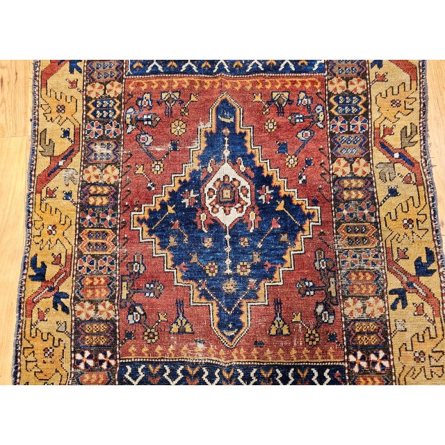 19th Century Handwoven Anatolian Village Area Rug, Wool, Red & Navy, 3' x 5' For Sale - Image 13 of 18