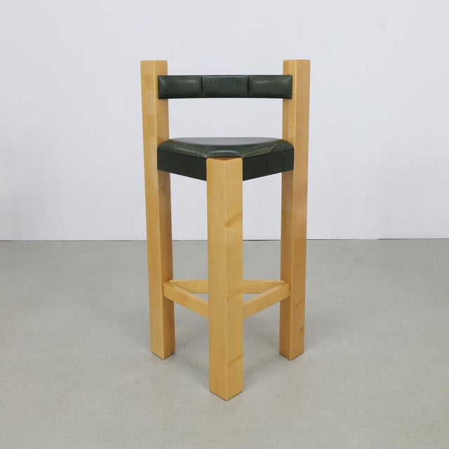 Postmodern Bar Stools in Leather, 1990s, Set of 3 For Sale - Image 3 of 13