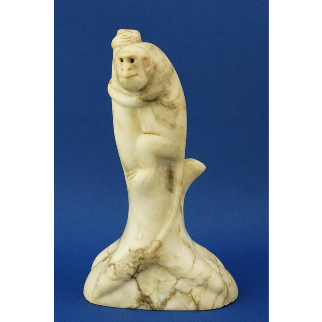 Qing Dynasty Qianlong Marble Monkey Sculpture with Jasper Eyes, China, Late 1800s For Sale - Image 9 of 18