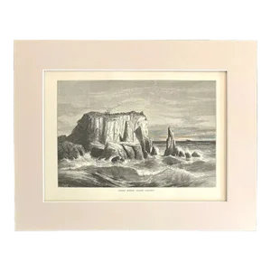 Antique 1874 Wood Engraving "Coast Scene, Marin County" Ca in 11x14 Mat