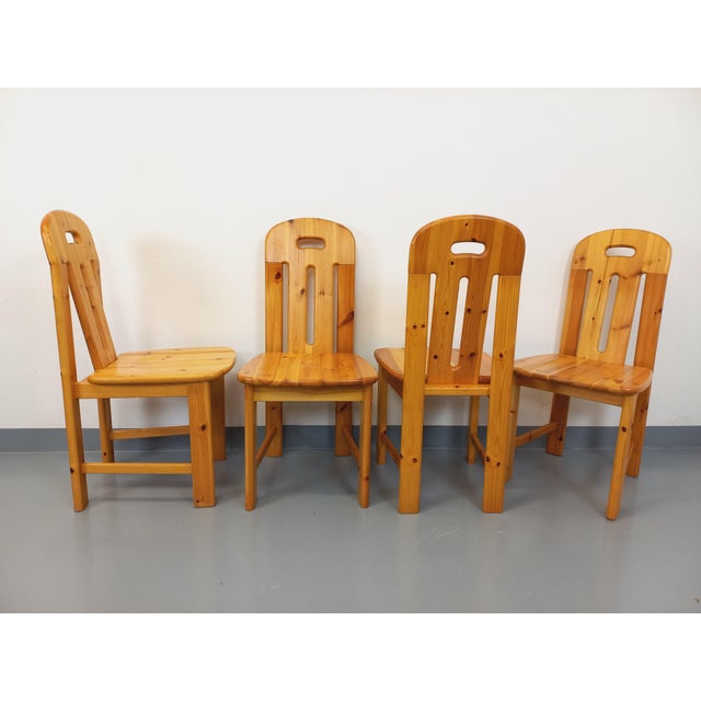 Tan Vintage Pine Chairs, 1970s, Set of 4 For Sale - Image 8 of 18