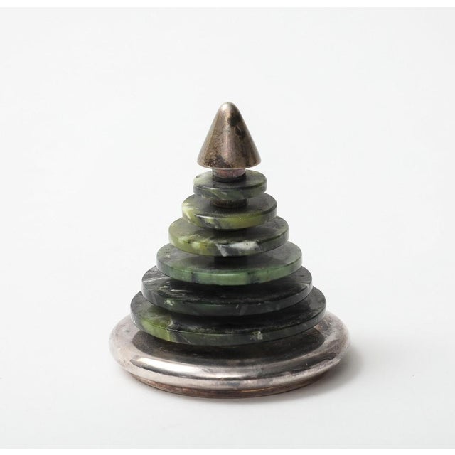 Metal Vintage Bulgari Sterling and Jade Paperweight For Sale - Image 7 of 7