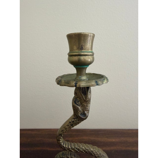 Pair of French Art Deco Brass Serpent Candle Holders, Circa 1920s For Sale - Image 11 of 14