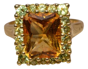 The Rainbow Boulevard: Elongated Radiant Cut Citrine and Diopside Ring
