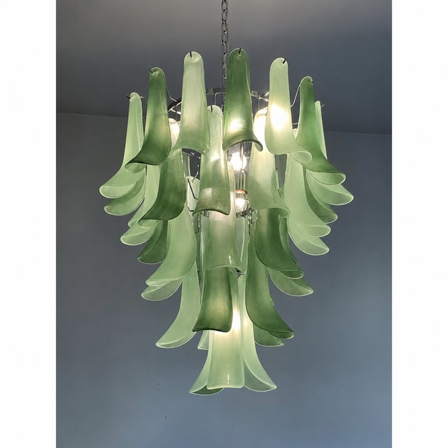 Contemporary Mazzega-Style Frosted Green Random Glass Chandelier For Sale - Image 10 of 16